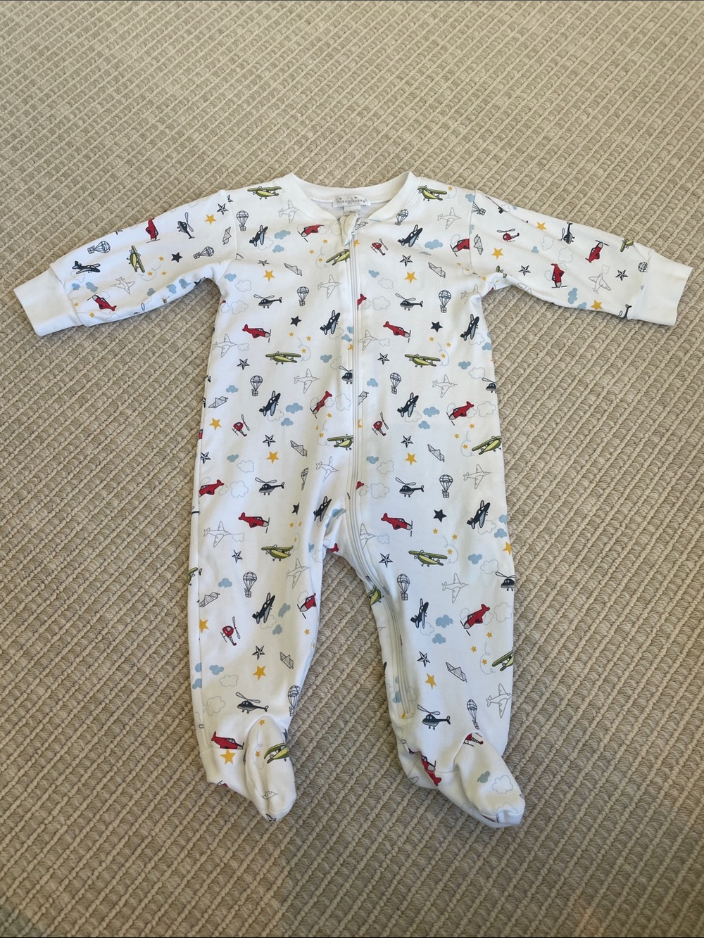 Kissy Kissy White Airplane Print Footed One-Piece
